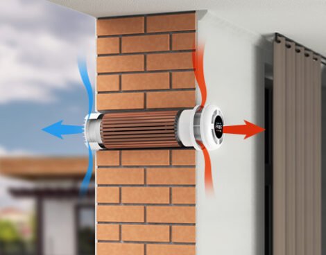 Arrivée et évacuation simultanées de la Ventilation Mécanique Contrôlée Double-flux Décentralisée PRANA